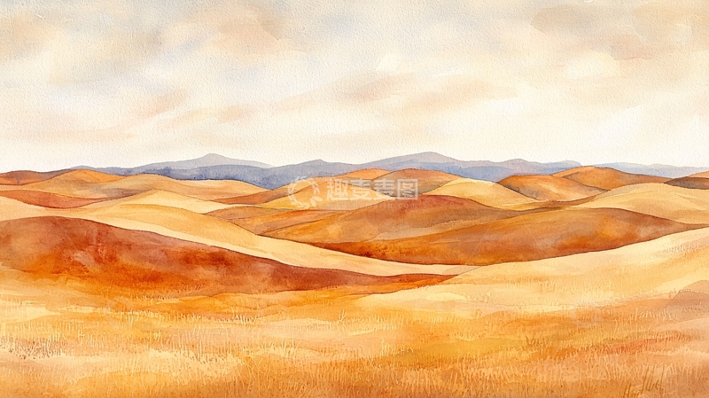 高清大图下载【趣麦麦图】水彩画沙漠风景