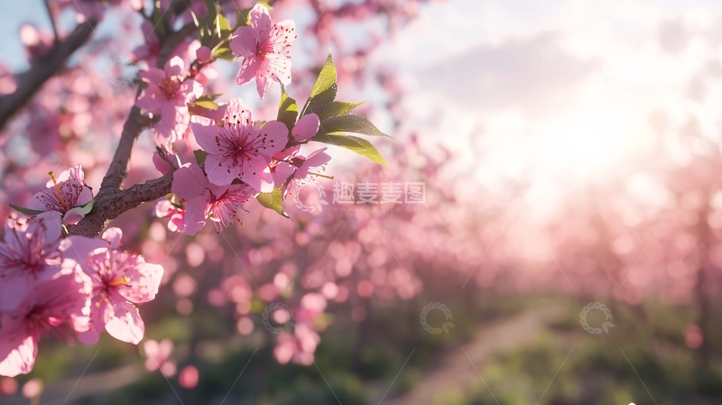 高清大图下载【趣麦麦图】粉红桃花盛开的春天