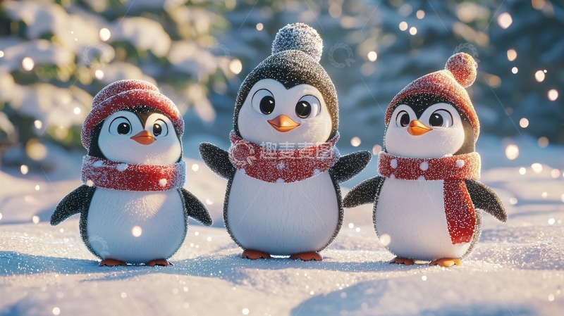 高清大图下载【趣麦麦图】戴帽子的企鹅宝宝