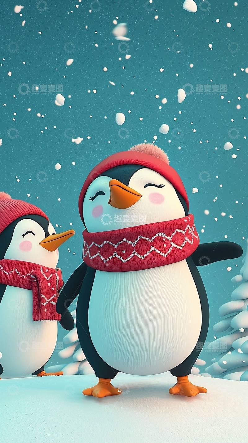 高清大图下载【趣麦麦图】戴帽子的企鹅