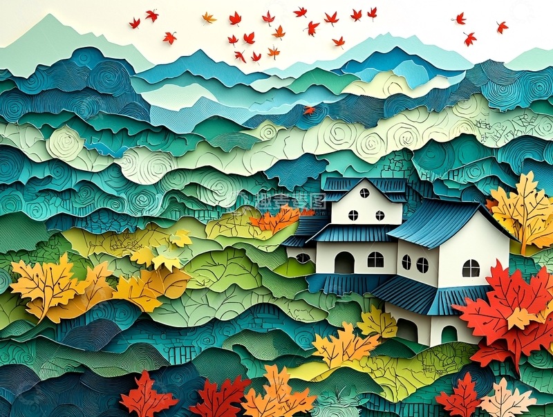 高清大图下载【趣麦麦图】水墨风山水小屋