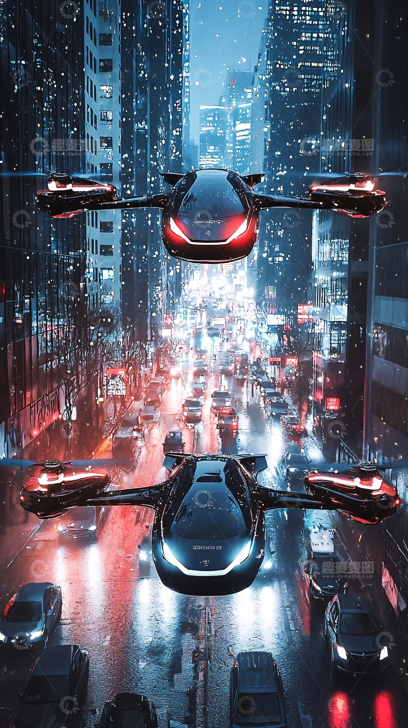 高清大图下载【趣麦麦图】未来都市飞行汽车