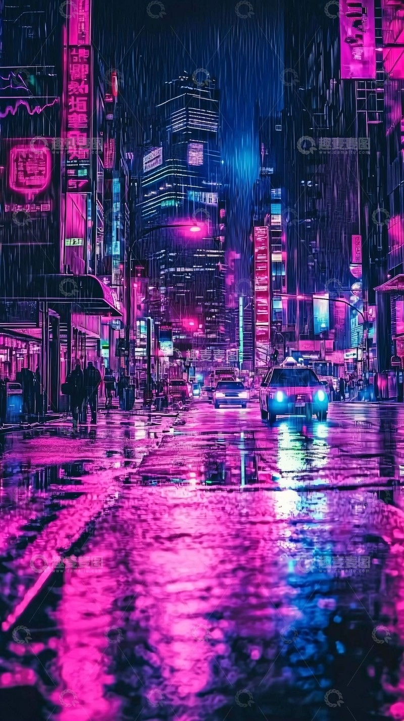高清大图下载【趣麦麦图】雨夜霓虹都市街景