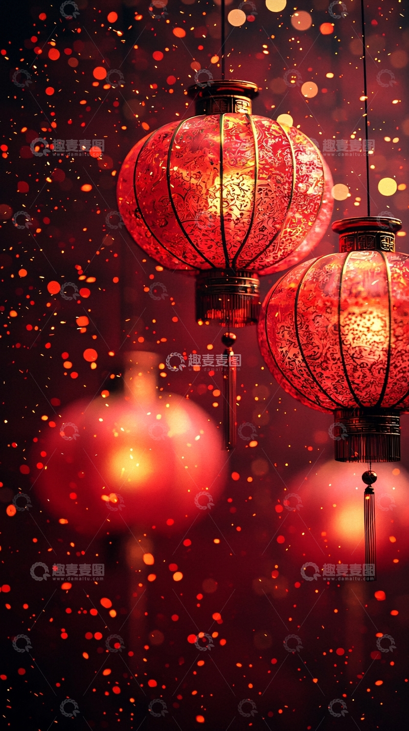 高清大图下载【趣麦麦图】中国风红色灯笼喜庆背景