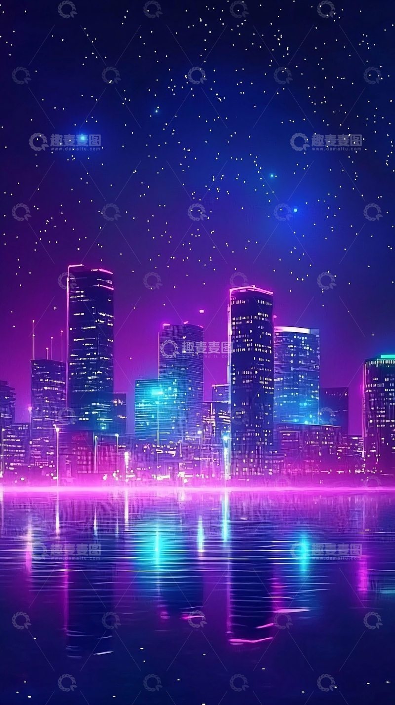 高清大图下载【趣麦麦图】夜晚霓虹灯下的城市