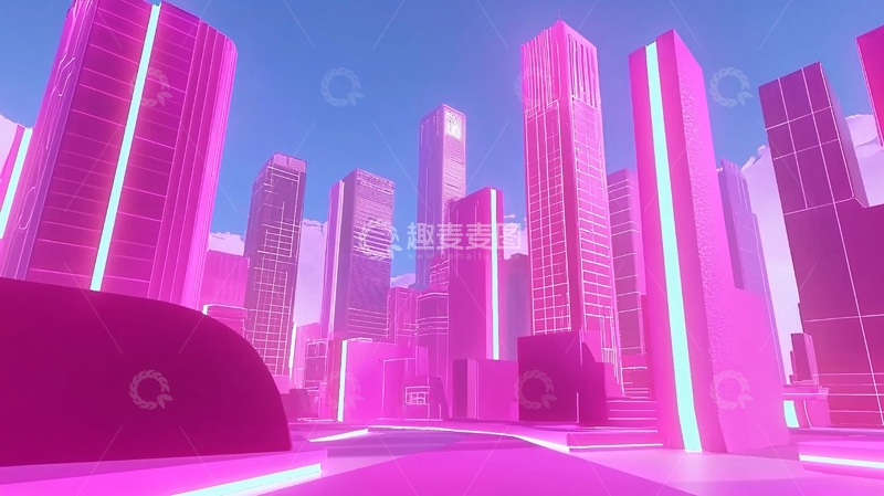高清大图下载【趣麦麦图】粉红霓虹灯未来城市