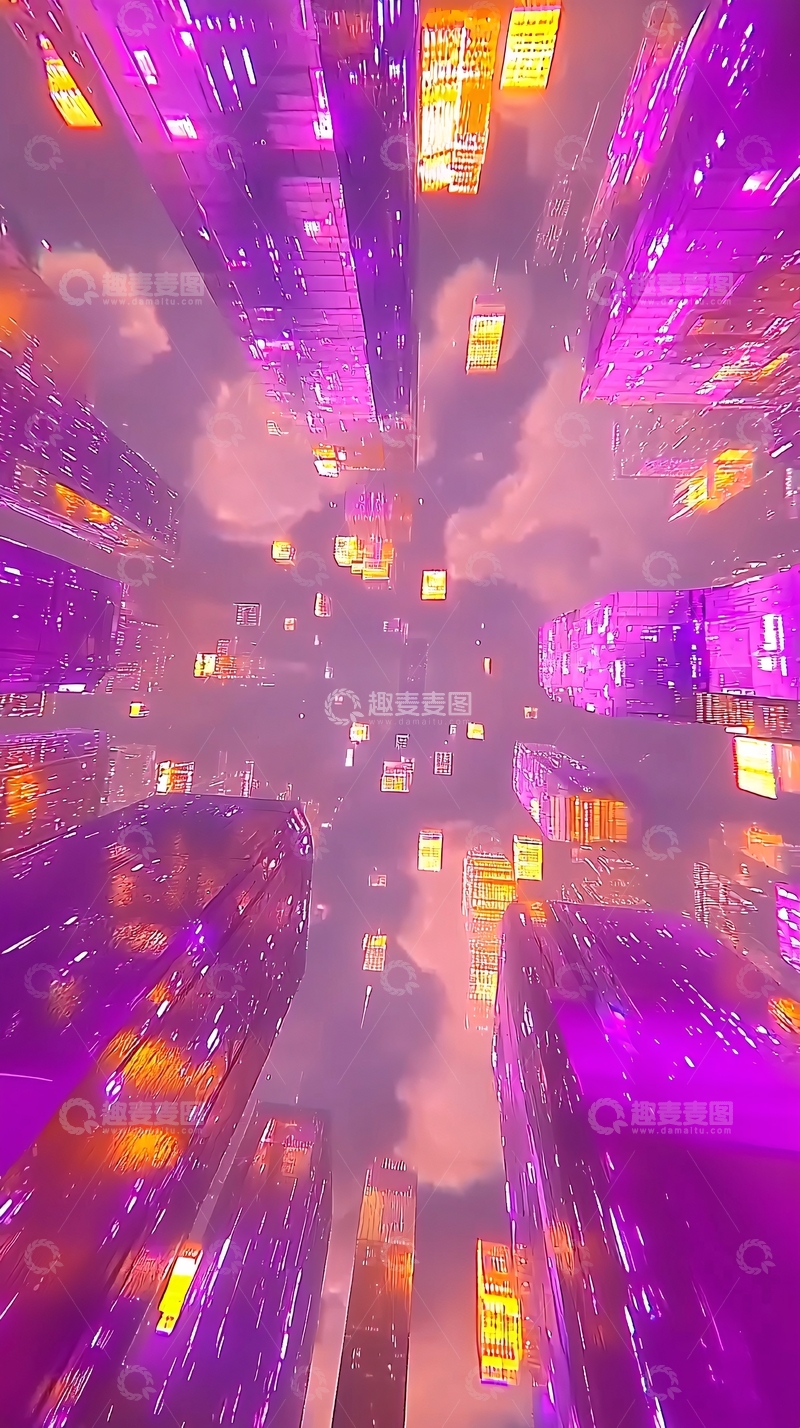 高清大图下载【趣麦麦图】梦幻紫色未来都市