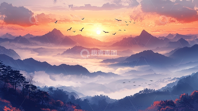 高清大图下载【趣麦麦图】壮丽山河日出