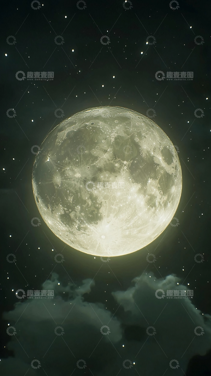 高清大图下载【趣麦麦图】夜空中巨大的明亮满月
