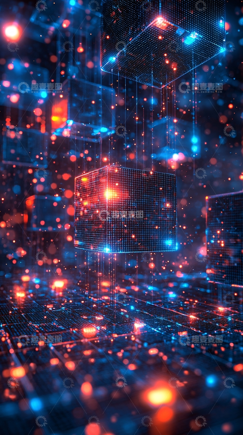 高清大图下载【趣麦麦图】科技感立方体光点背景