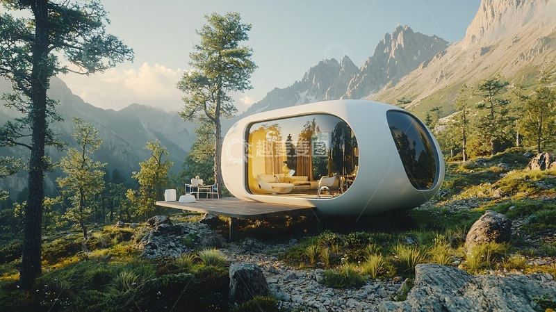 高清大图下载【趣麦麦图】山谷中未来感十足的胶囊房屋