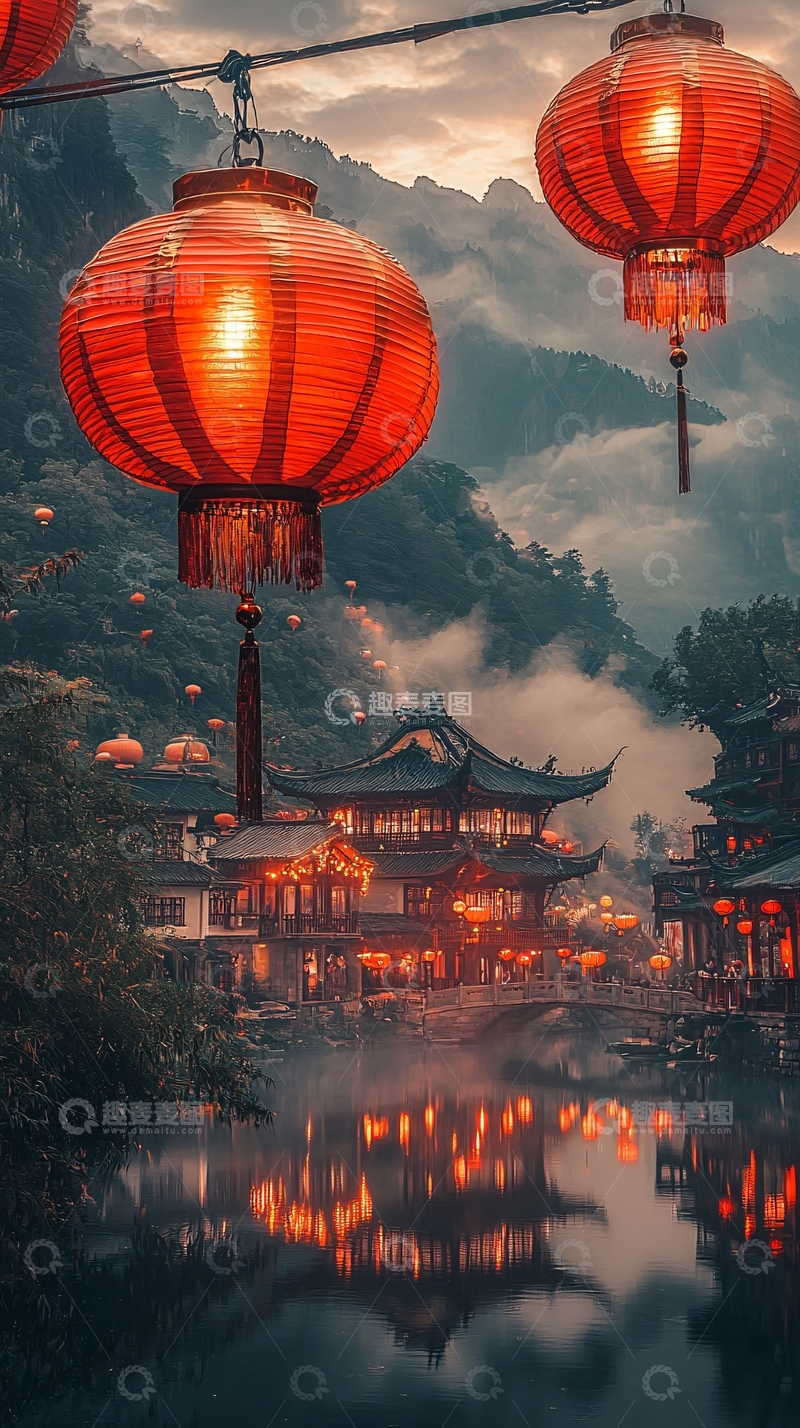 高清大图下载【趣麦麦图】红灯笼夜景