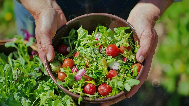 高清大图下载【趣麦麦图】双手捧着新鲜沙拉