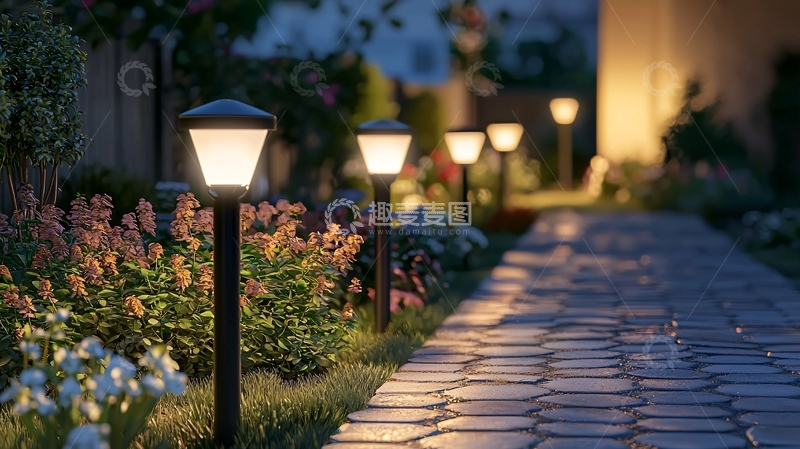 高清大图下载【趣麦麦图】花园小路景观灯
