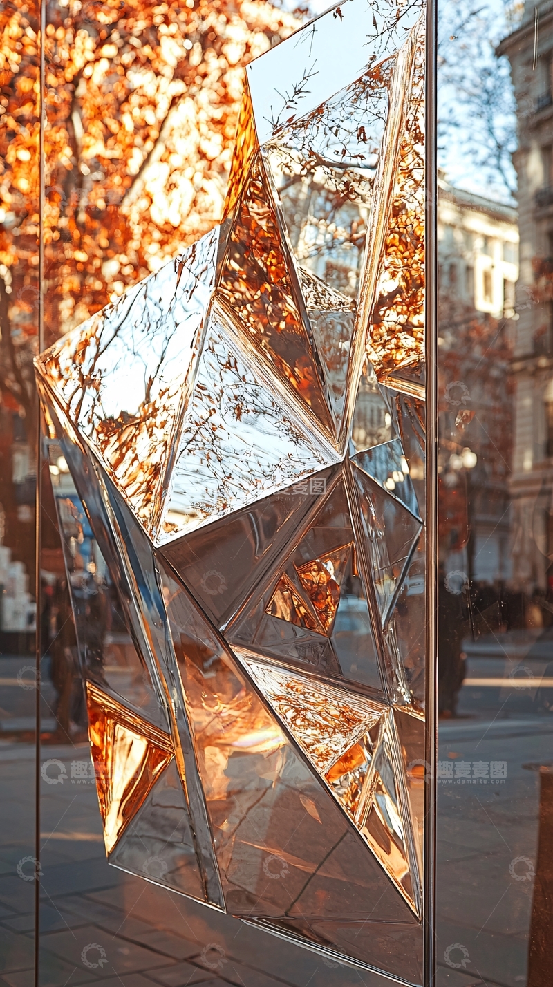高清大图下载【趣麦麦图】镜面几何体反射秋叶