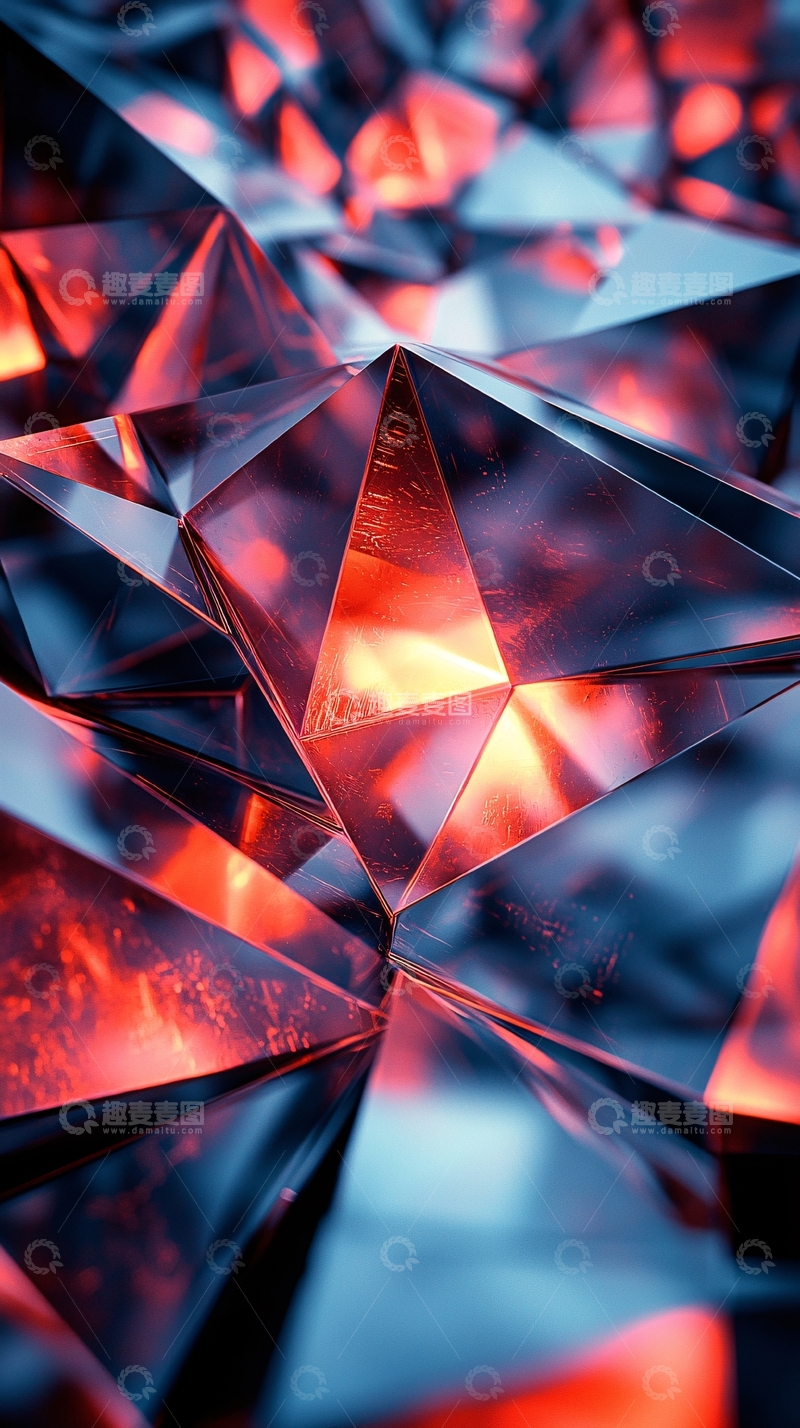 高清大图下载【趣麦麦图】抽象红蓝水晶几何体