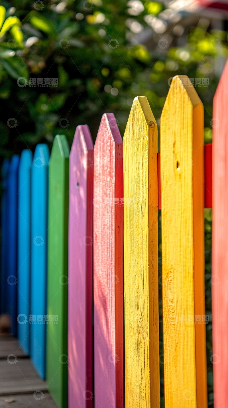 高清大图下载【趣麦麦图】彩虹色木栅栏
