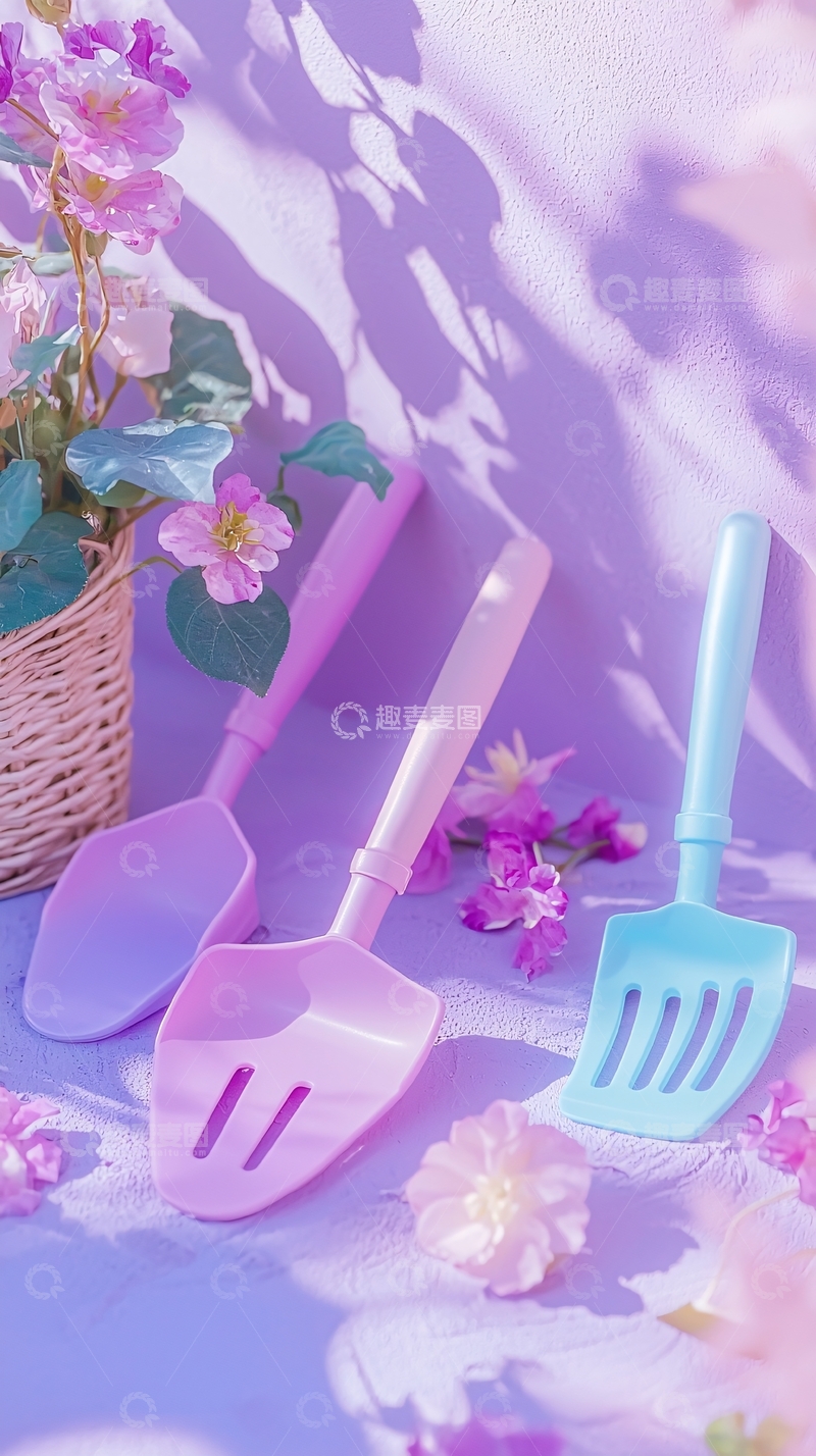 高清大图下载【趣麦麦图】紫色系厨具花卉背景