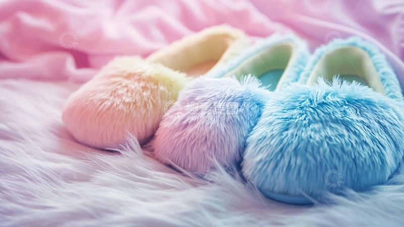 高清大图下载【趣麦麦图】-粉色毛绒拖鞋