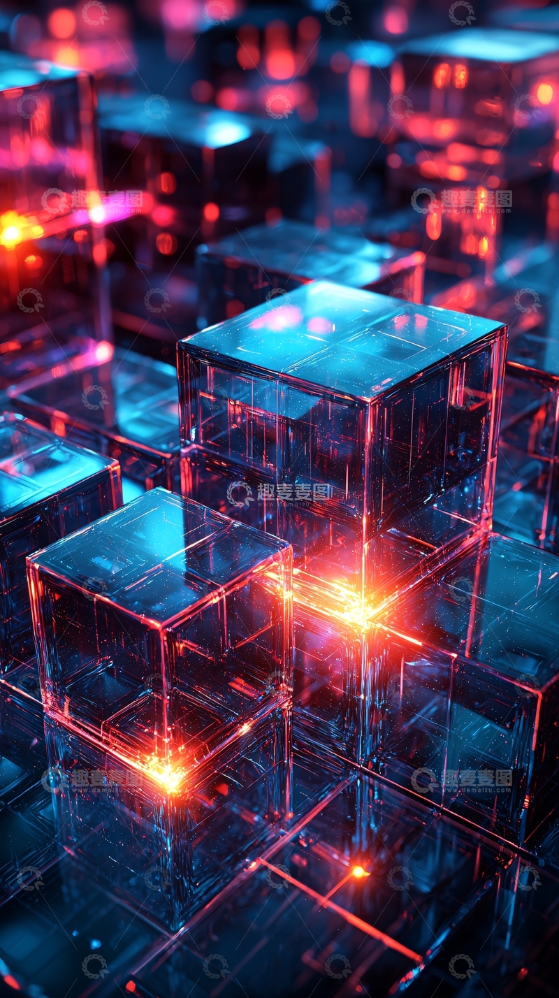 高清大图下载【趣麦麦图】透明立方体科技感场景