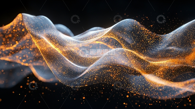 高清大图下载【趣麦麦图】金色光芒点缀的流动粒子
