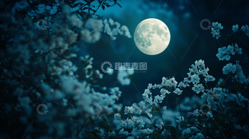高清大图下载【趣麦麦图】月光下的花树