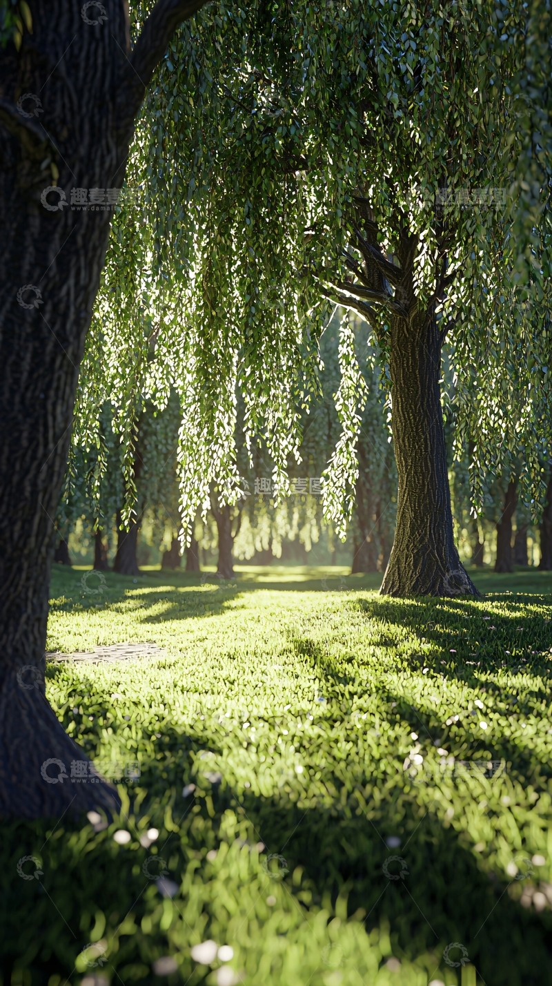 高清大图下载【趣麦麦图】阳光洒满绿荫树林