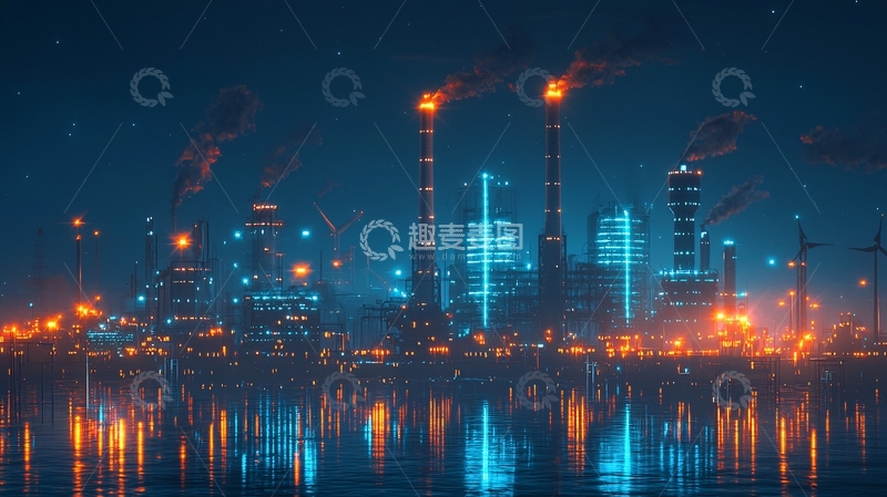 高清大图下载【趣麦麦图】夜晚城市工业景观