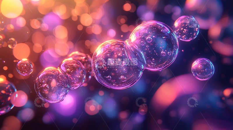 高清大图下载【趣麦麦图】彩色透明气泡漂浮背景