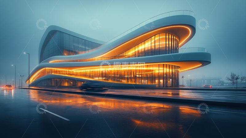 高清大图下载【趣麦麦图】未来感建筑夜景