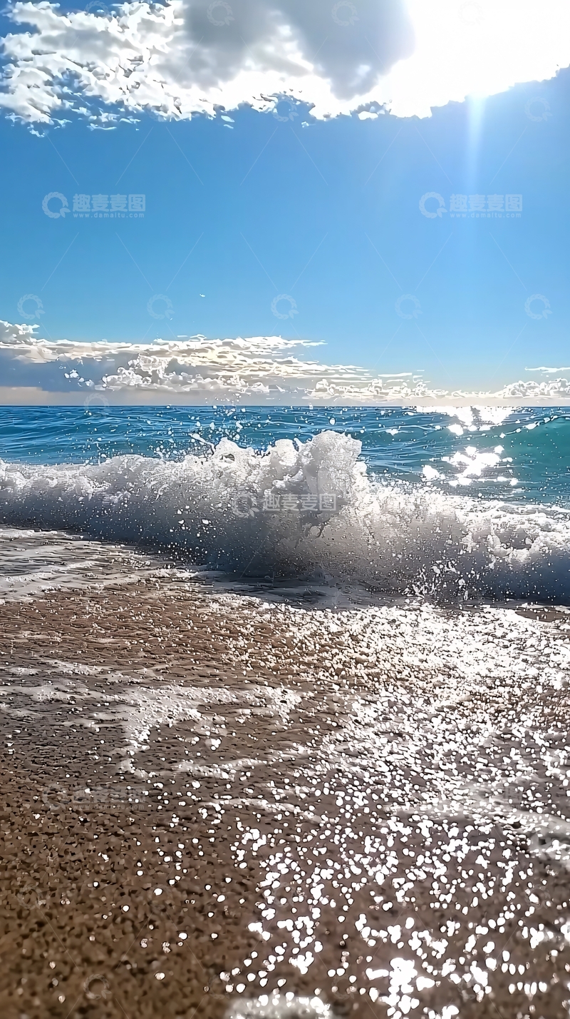 高清大图下载【趣麦麦图】海浪拍打沙滩的唯美画面