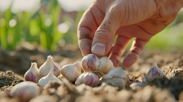 手持新鲜蒜头收获场景