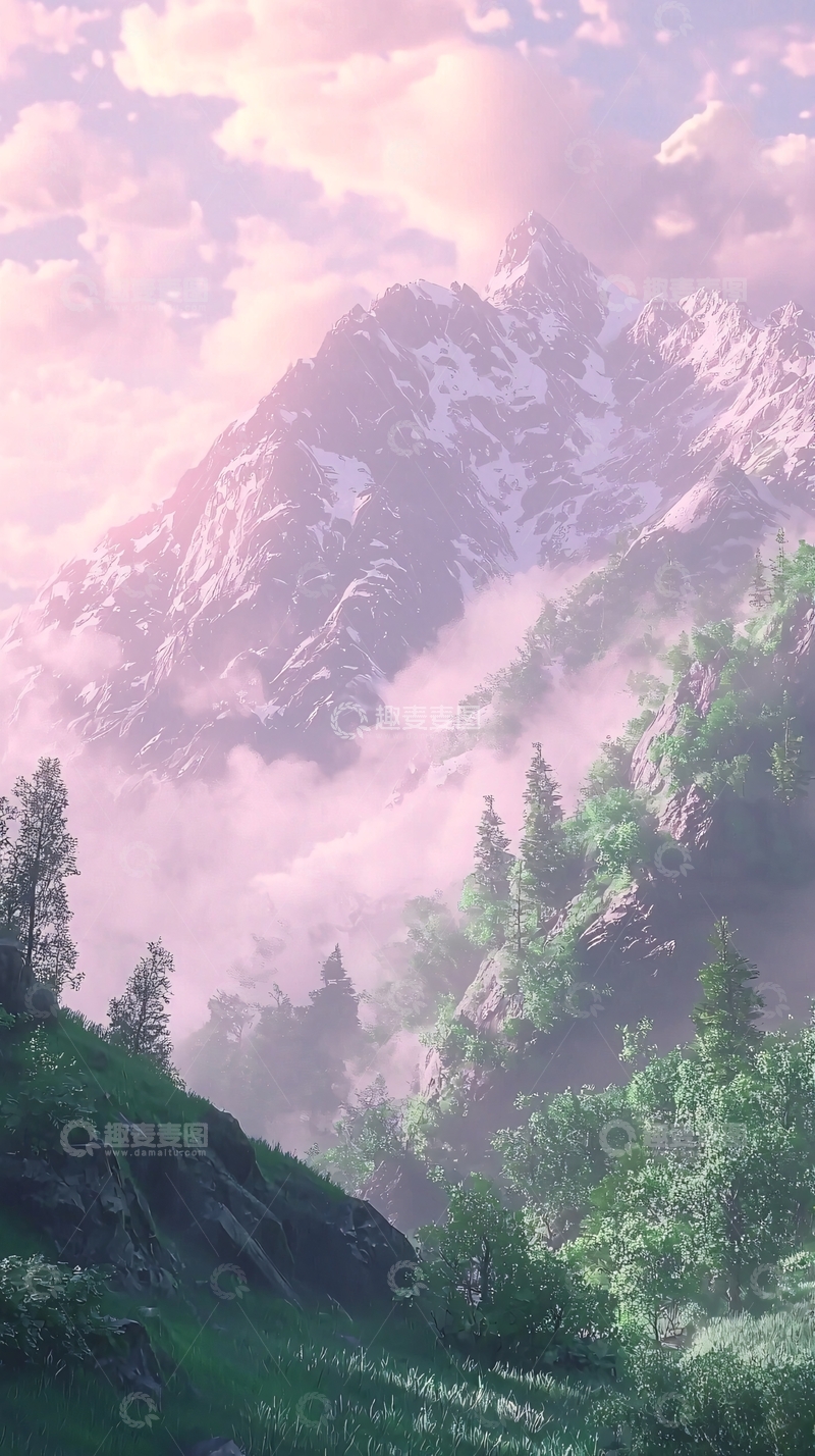 高清大图下载【趣麦麦图】粉色梦幻雪山