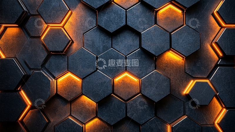 高清大图下载【趣麦麦图】六边形发光纹理背景