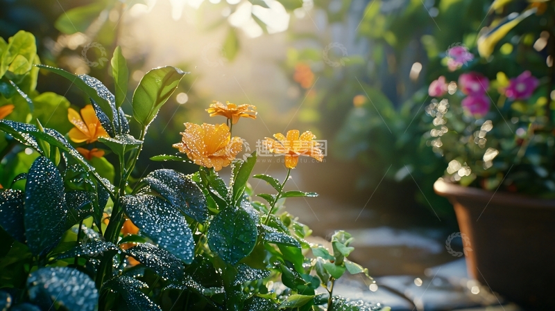 高清大图下载【趣麦麦图】清晨阳光下的橙色小花