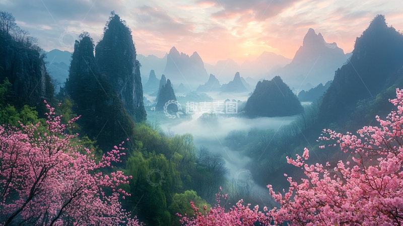 高清大图下载【趣麦麦图】山峰云雾缭绕日出美景