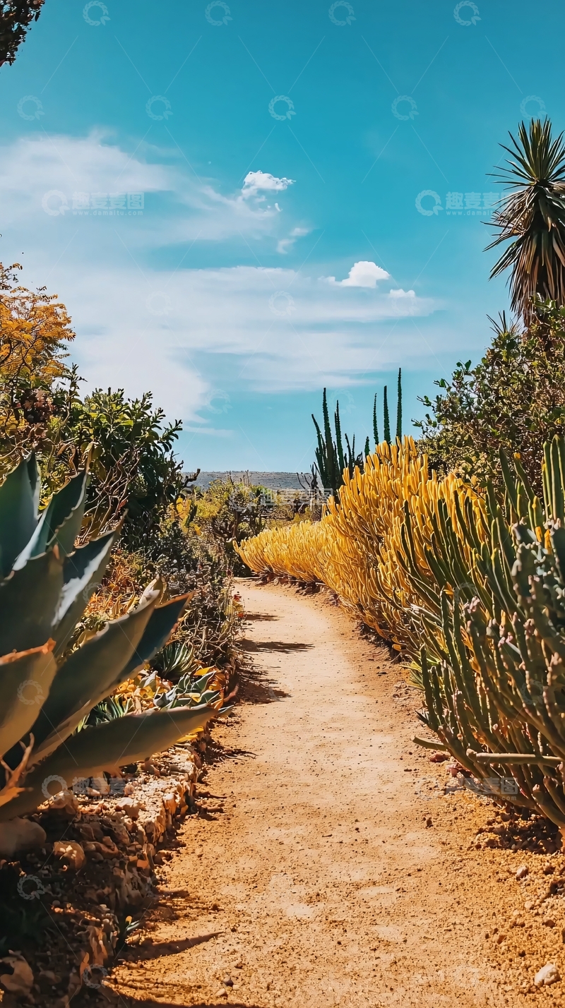 高清大图下载【趣麦麦图】阳光下的仙人掌花园小路
