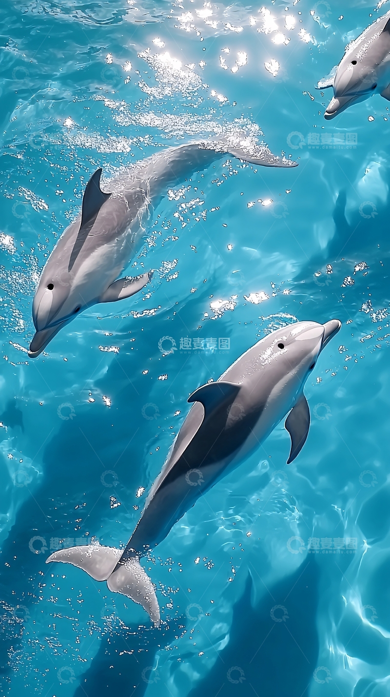 高清大图下载【趣麦麦图】海豚在清澈海水中嬉戏