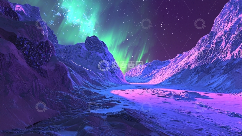 高清大图下载【趣麦麦图】极光下的紫色山谷