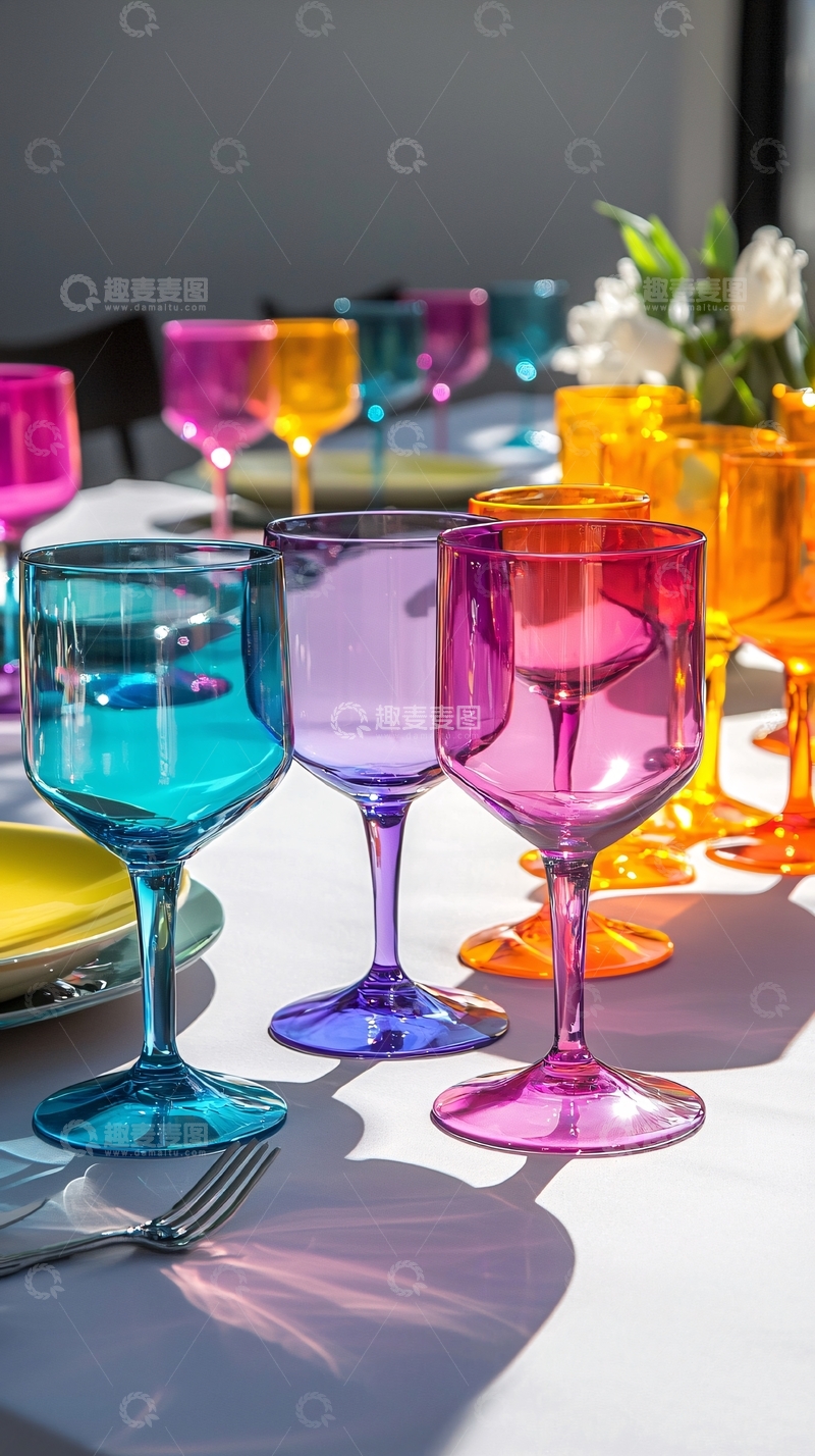高清大图下载【趣麦麦图】多彩玻璃酒杯