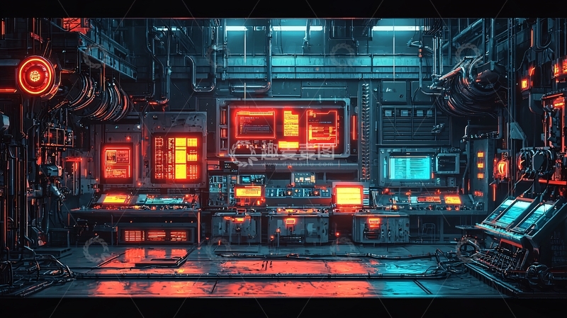 高清大图下载【趣麦麦图】科幻控制室内部场景