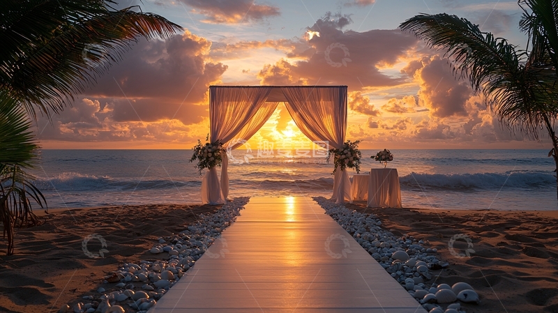 高清大图下载【趣麦麦图】海边日落婚礼仪式