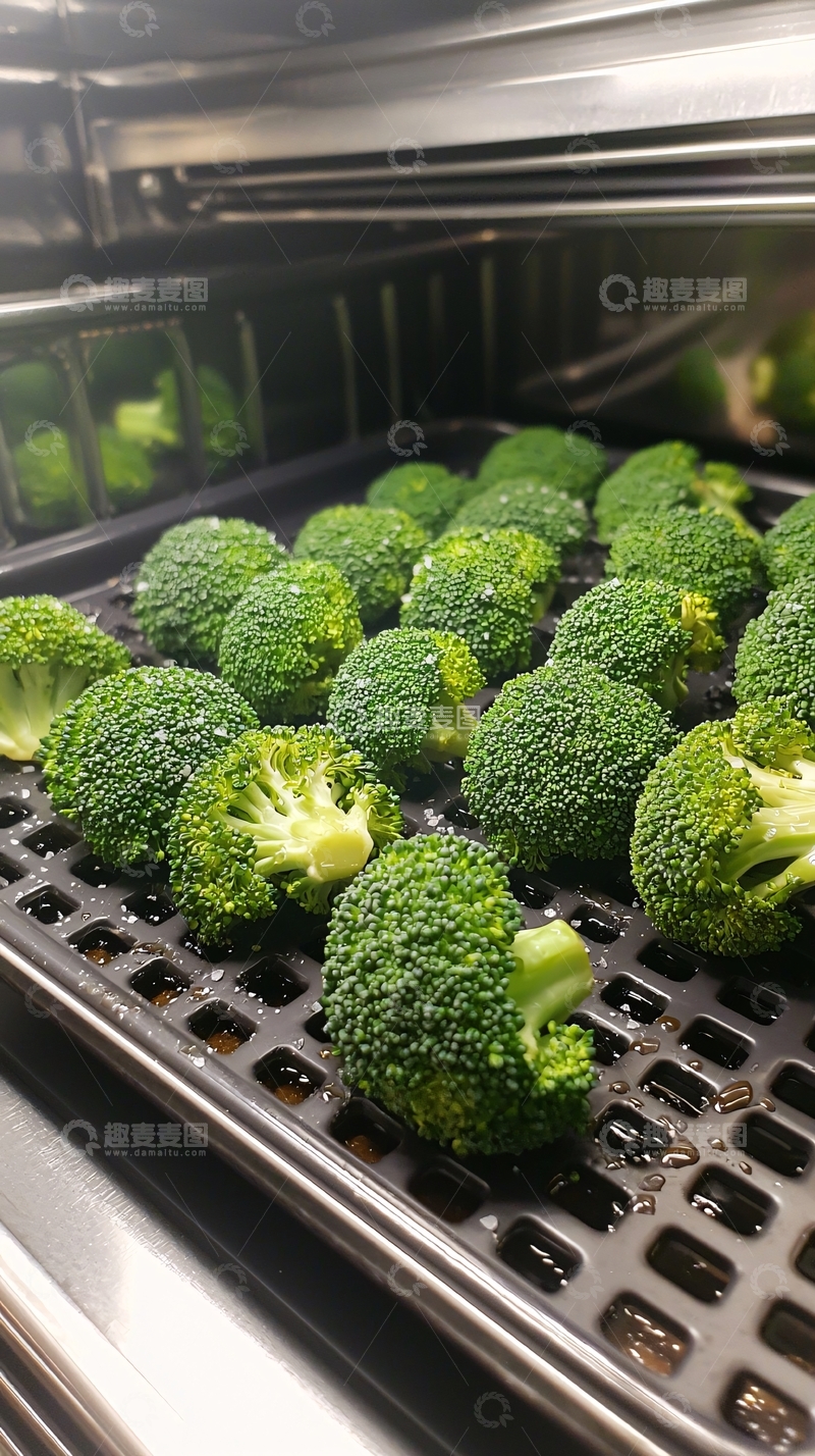 高清大图下载【趣麦麦图】烤箱里新鲜的绿色西兰花