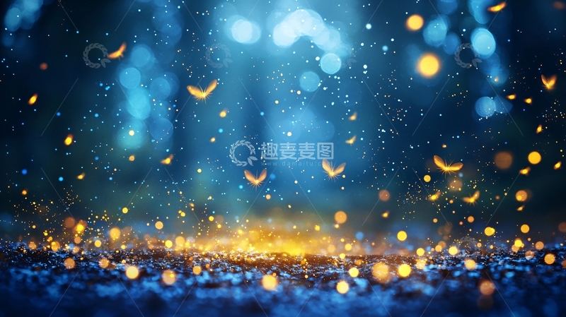 高清大图下载【趣麦麦图】蓝色梦幻森林萤火虫