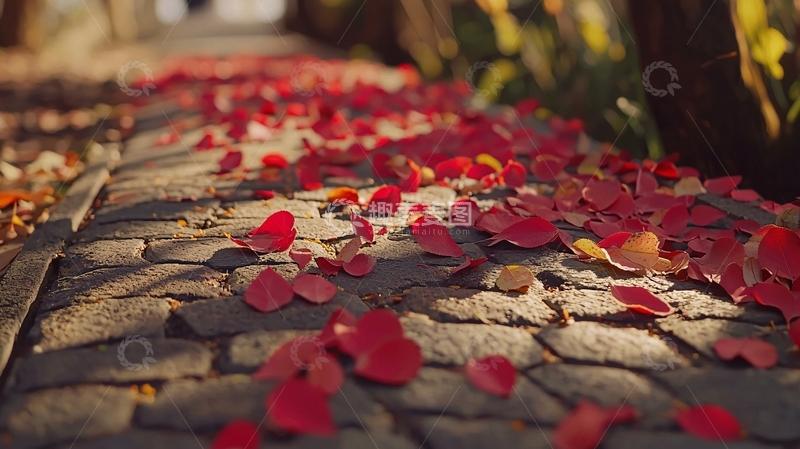 高清大图下载【趣麦麦图】红叶铺满石板路