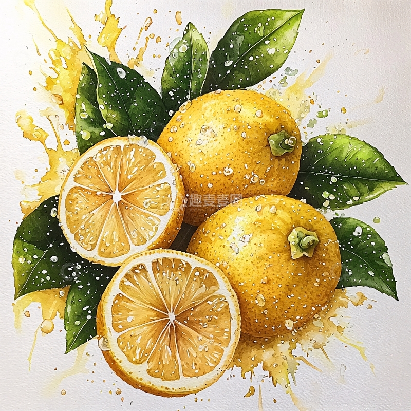 高清大图下载【趣麦麦图】水彩柠檬插画