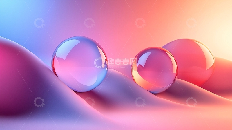 高清大图下载【趣麦麦图】粉色背景上的透明圆球