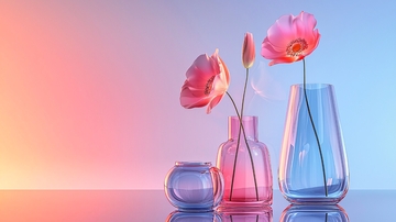 粉色罂粟花玻璃花瓶