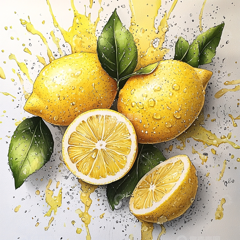 高清大图下载【趣麦麦图】新鲜柠檬与飞溅果汁