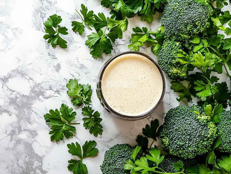 高清大图下载【趣麦麦图】西兰花果汁与欧芹的静物